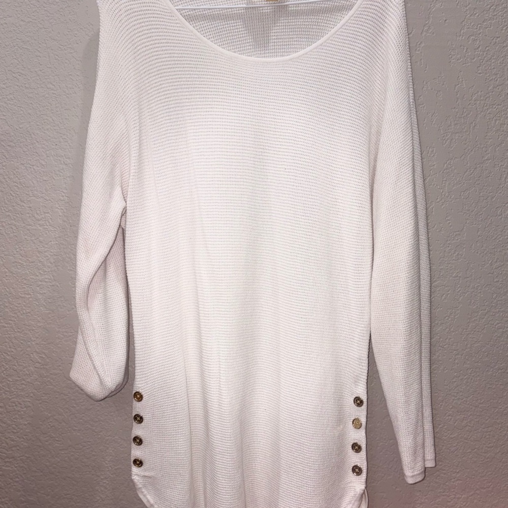 Michael Kors Cream Long Sleeve Top with Button Accents